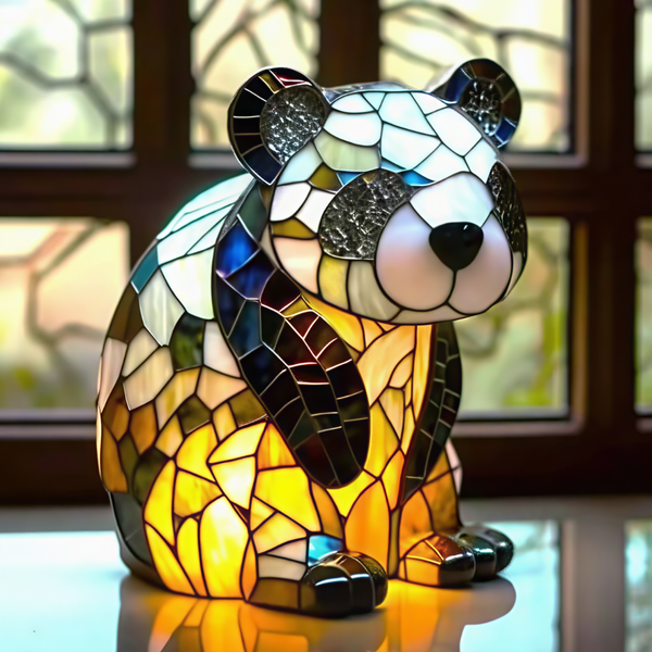 Kultainen Panda Lyhty Lasimaalauksella