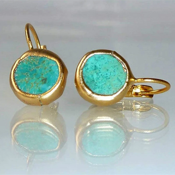 Gold Earrings with Turquoise Stones